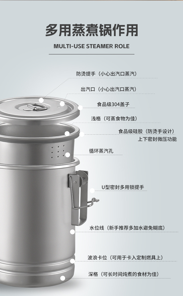 升级版露营煮饭锅 大容量户外煮饭神器 多功能蒸煮便携野营吊锅 304不锈钢 户外用品 炊具 厨具 锅具 焖烧锅 户外露营详情14