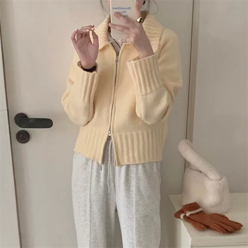 日系复古秋冬针织开衫女条纹慵懒风V领宽松外套加厚粗线外穿毛衣详情15