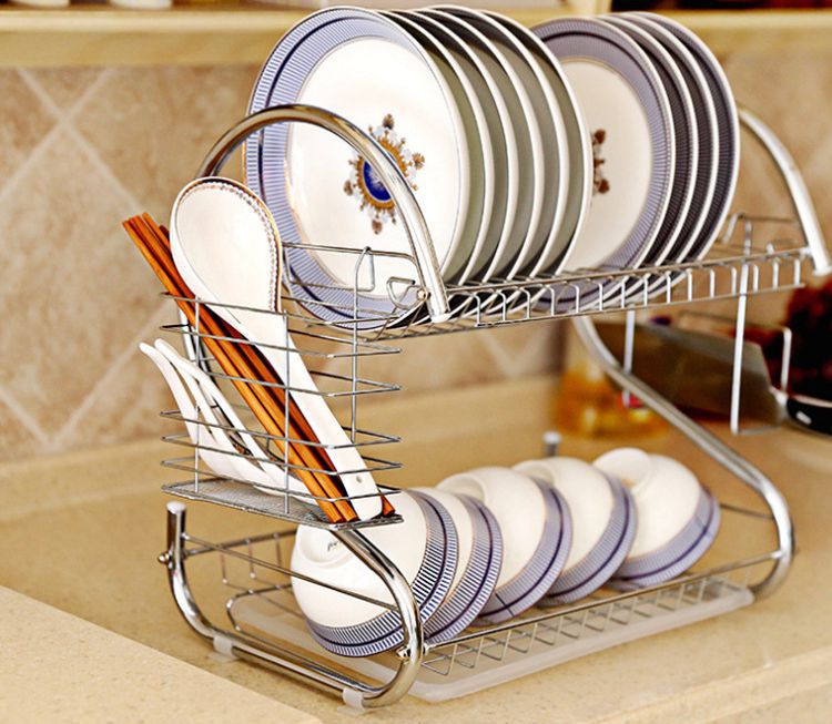 淘居欢厨房双层碗碟置物架 多功能S型沥水架收纳架落地一件代发详情14