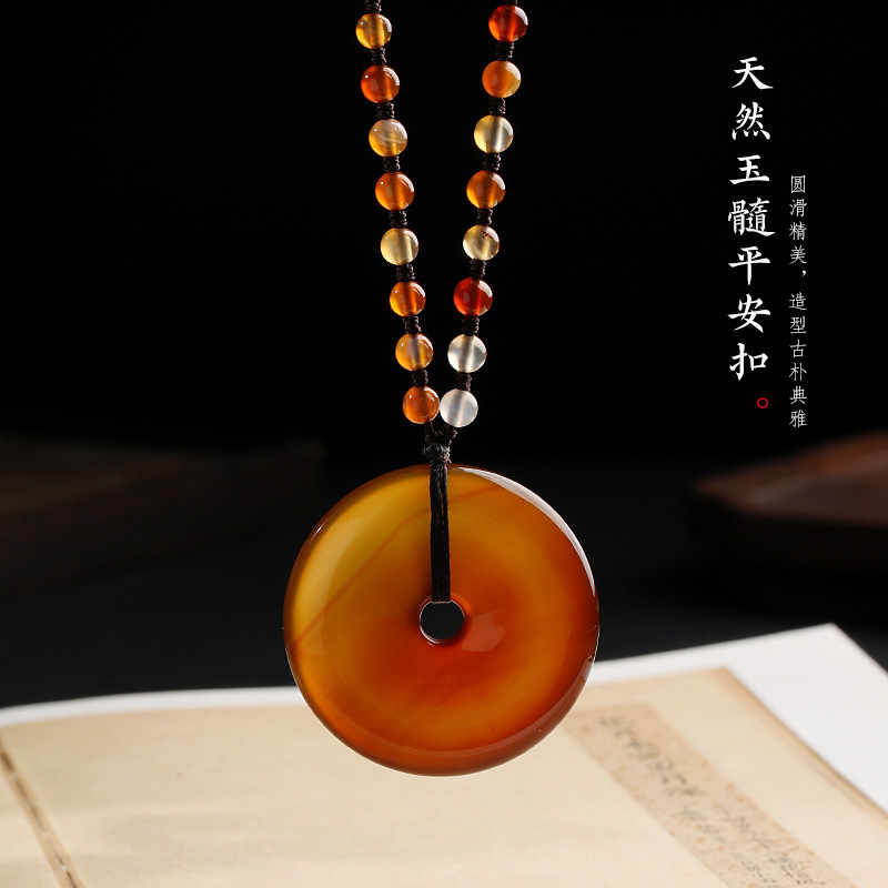 Wholesale of natural red chalcedony necklace, chalcedony peace pendant, all-agate sweater chain, simple and retro peace pendant pic 3