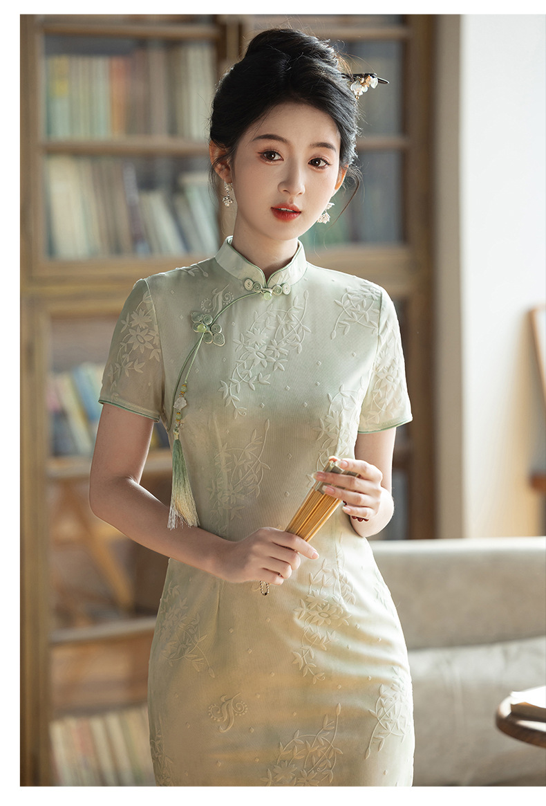 国潮风斜襟盘扣改良旗袍连衣裙女夏季复古素雅年轻款气质名媛裙子详情13