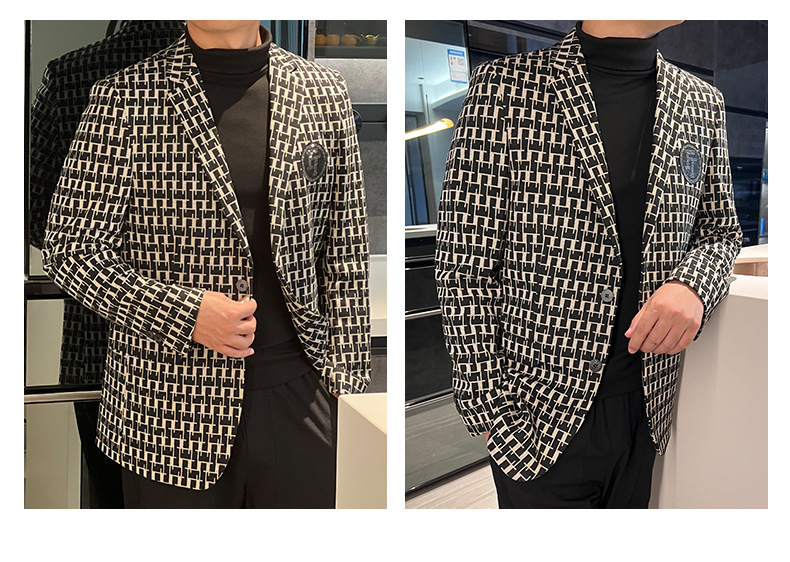 Negocios chaqueta a cuadros traje de hombre tendencia de la moda ropa de hombre versión coreana estilo de otoño top slim casual traje hombre pic 11