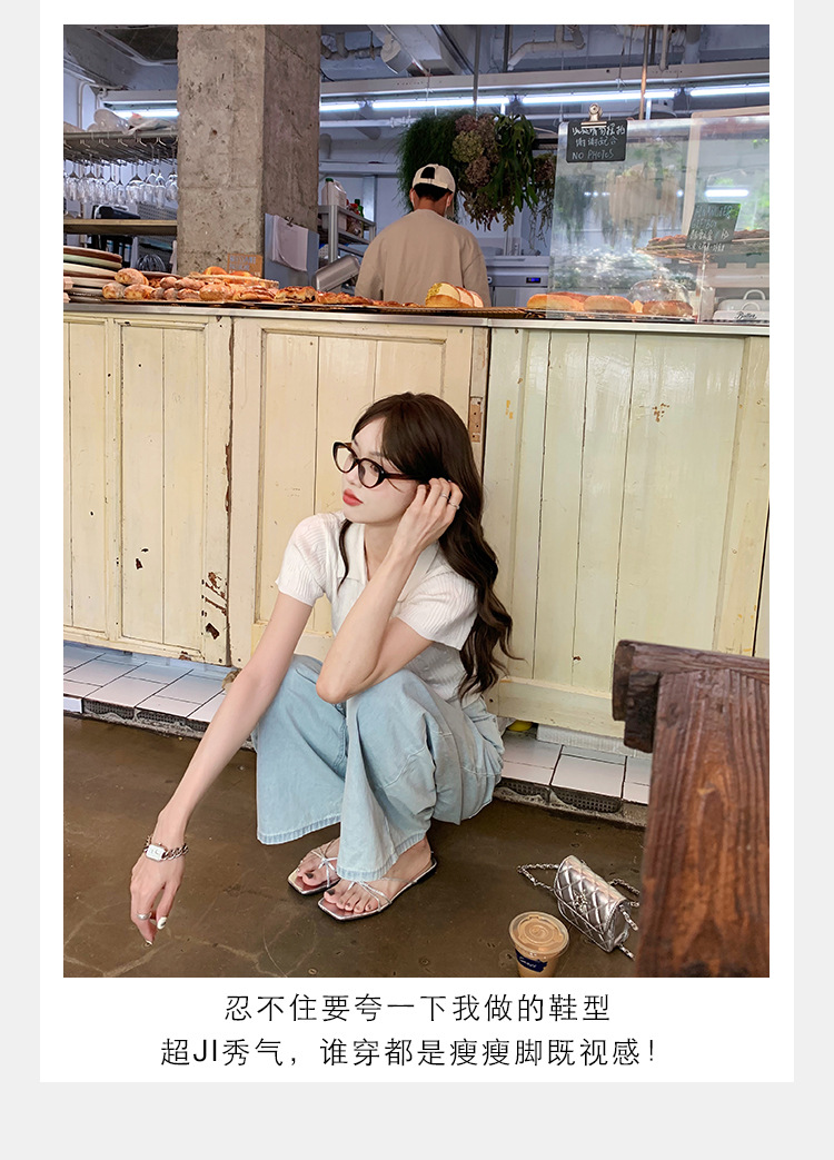 羊皮版葡萄妈同款法式方头高跟鞋细带粗跟平底拖鞋女夏季扭结凉拖详情20