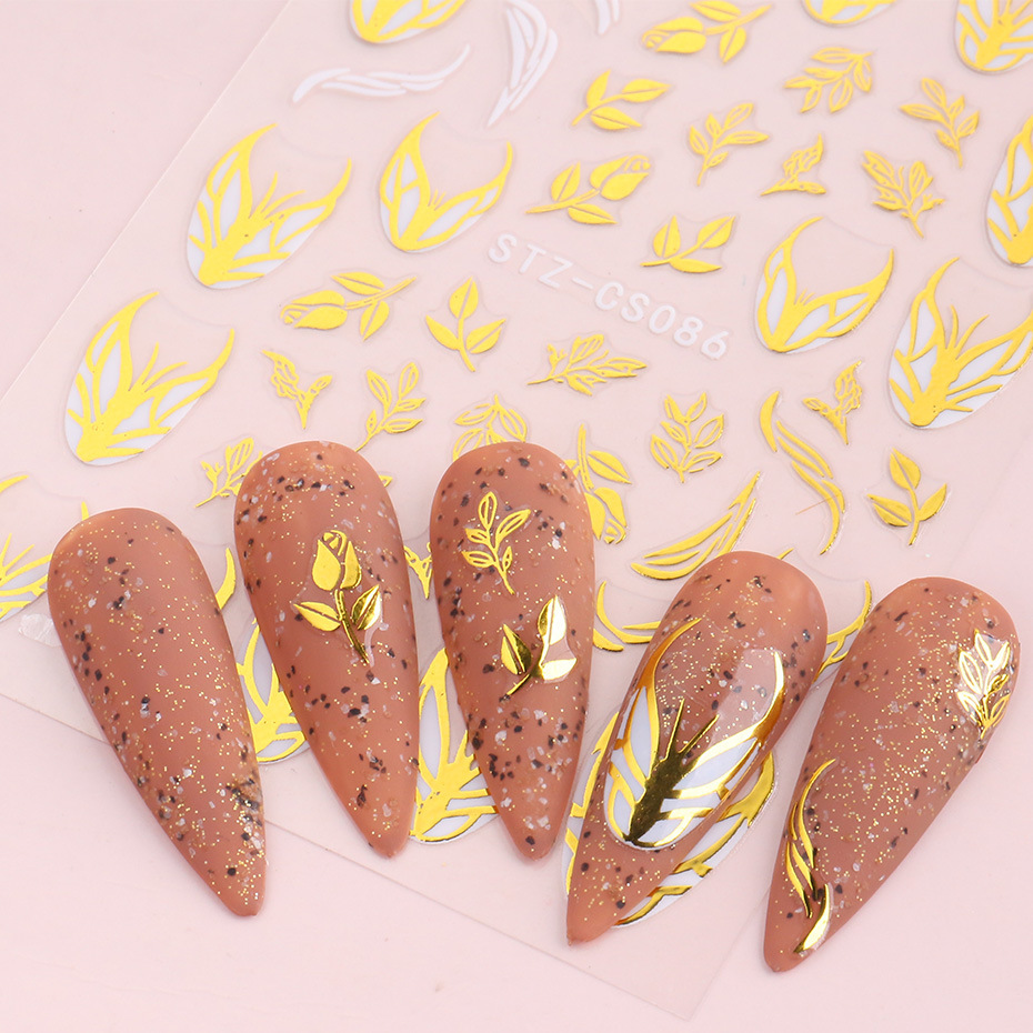 Cross-border new nail stickers ins Leaf Rose Heart Line Platinum Flame self-adhesive nail stickers shanilak pic 5
