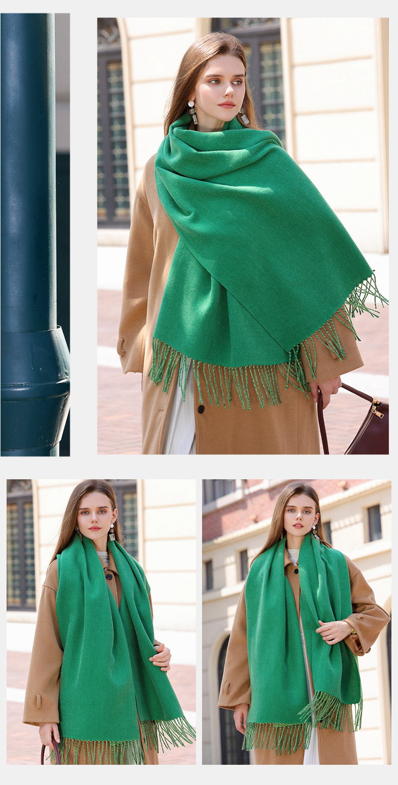 The 2023 new double-sided solid color macaron scarf for women is a bestseller in winter. It is fashionable and warm with faux cashmere tassels. Wholesale pic 32