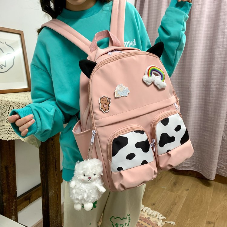 Japanese-style ins campus school style, fresh and cute, cute cow with earbuds, soft girl schoolbag, funny student backpack pic 130