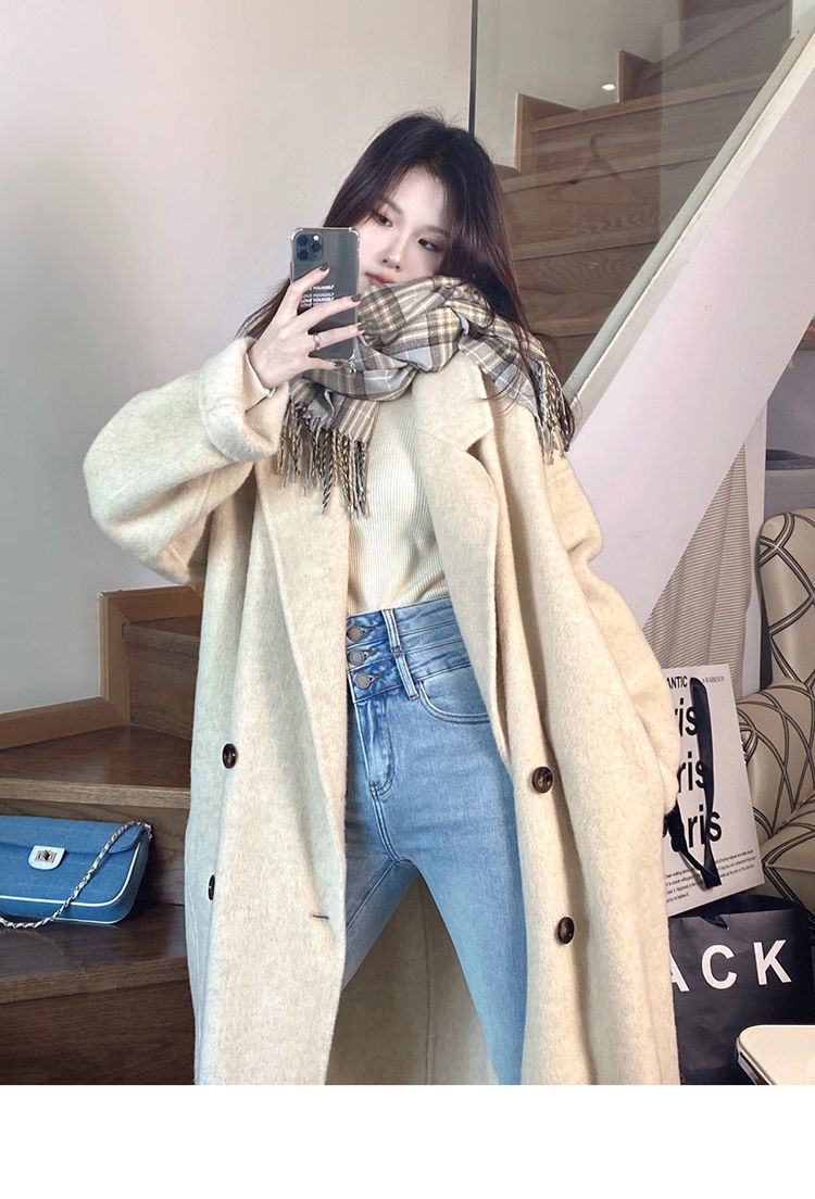 米白色双面羊绒呢子大衣女中长款2022年新款秋冬双排扣毛呢外套潮详情53