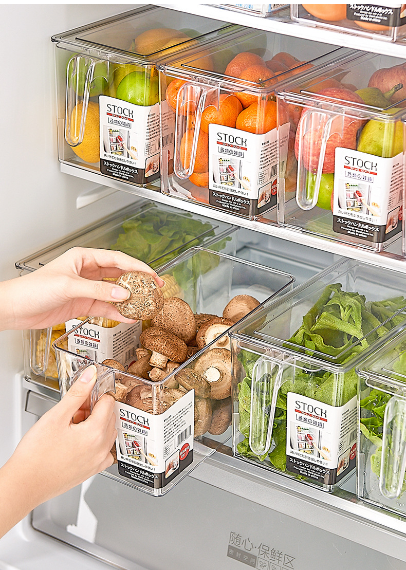 PET transparent sealed lid preservation handle storage box, Japanese kitchen stackable fruit and vegetable refrigerator storage box 0714 pic 11