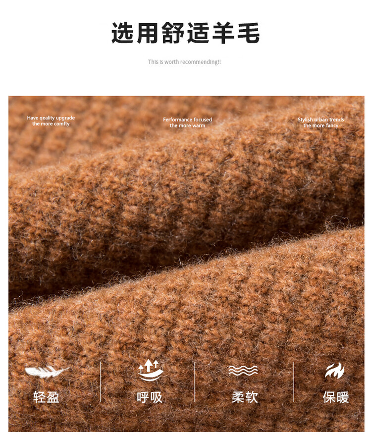 New autumn and winter 100% pure wool sweater for men, thickened semi-high neck zipper wool pullover business knitted sweater pic 3