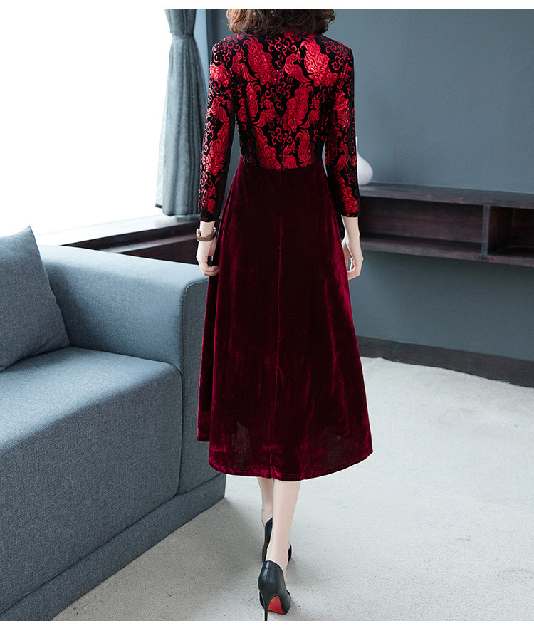 春秋新款女韩版宴会礼服妈妈装大码中年装长袖V领连衣裙 精品质量详情14