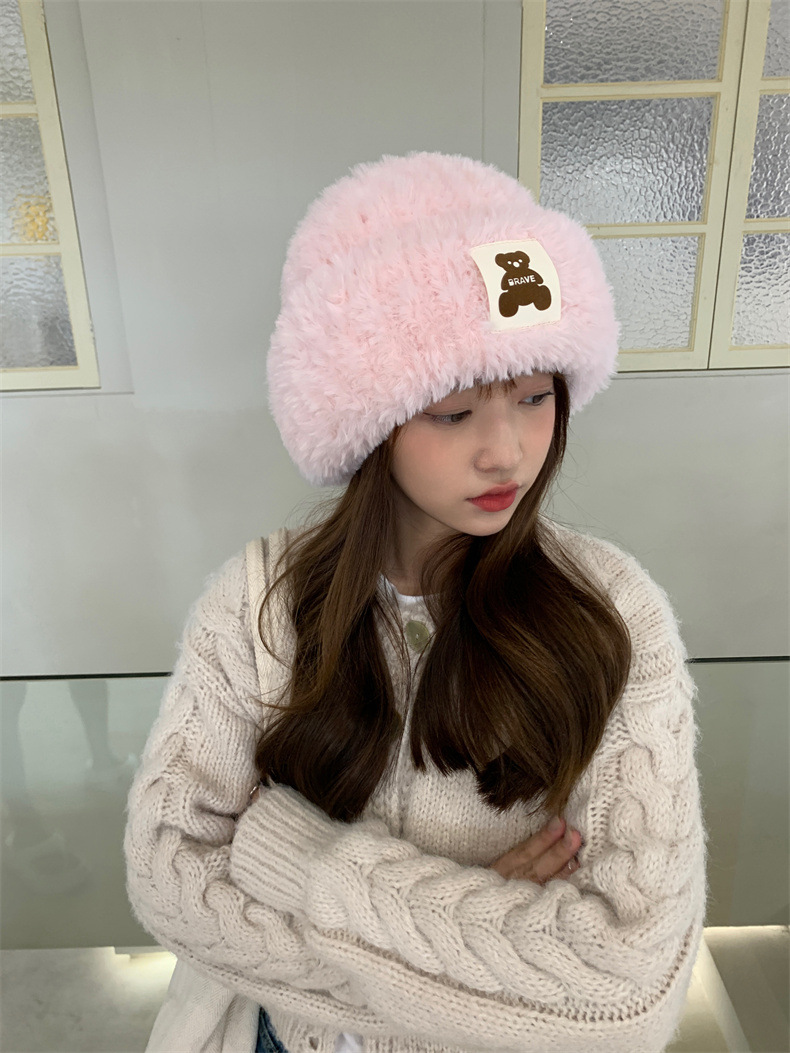 Sheepskin fleece headwear and ear-protecting hat, big head collar to show off face, little Northeast Mongolian cold-proof knitted hat, cute little bear pic 7