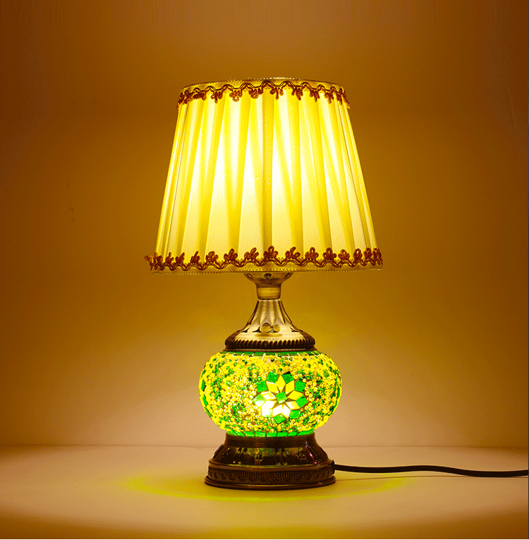 2024 Bohemian fabric lampshade table lamp, handcrafted glass romantic decorative table lamp, bedroom night light pic 2