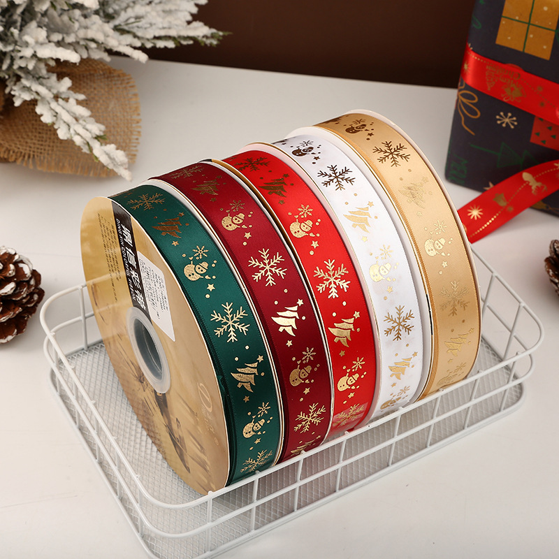 Dingxin Christmas Ribbon Wholesale: 2.5CM Christmas gifts, gold-embossed printed packaging ribbons, Christmas tree ribbons pic 34