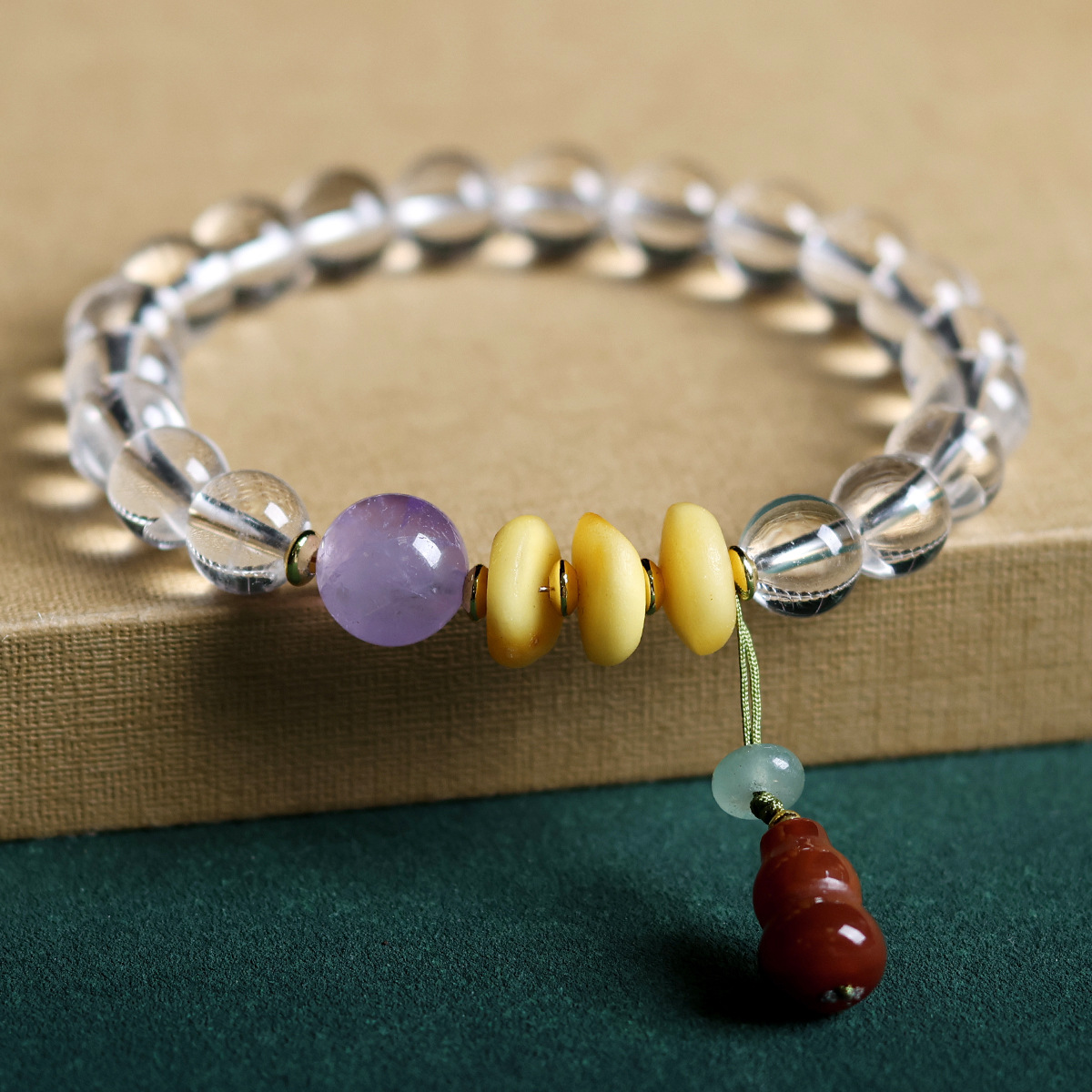 Wholesale of natural white crystal purple lithium bracelets, beeswax cakes, red agate gourds, cultural and artistic bracelets, and new Chinese-style jewelry pic 7