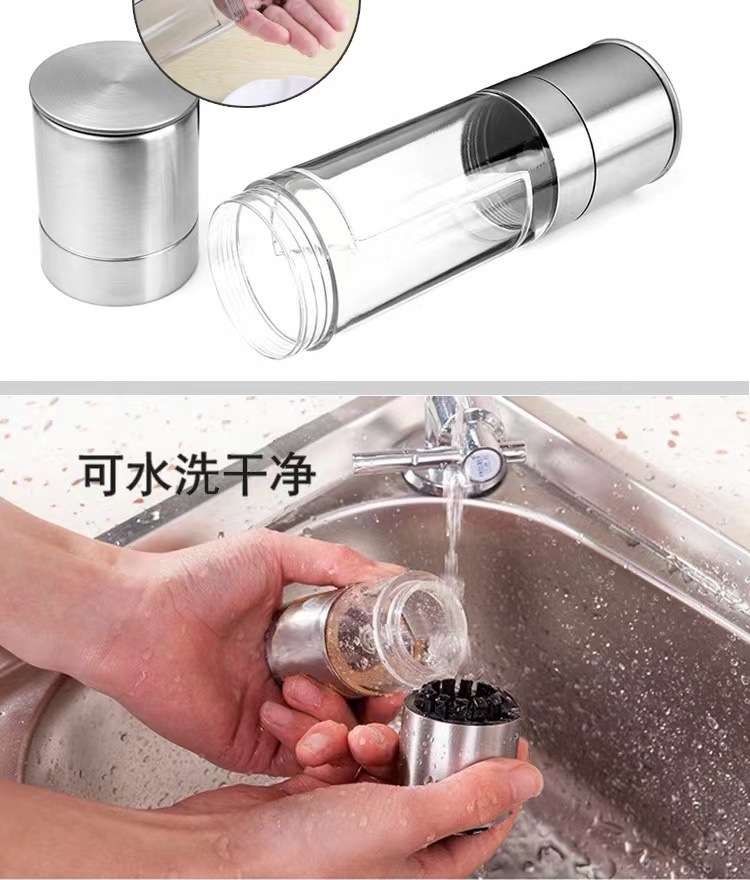 双头手动黑胡椒研磨器不锈钢研磨器厨具牛排神器调味瓶海盐花椒详情8