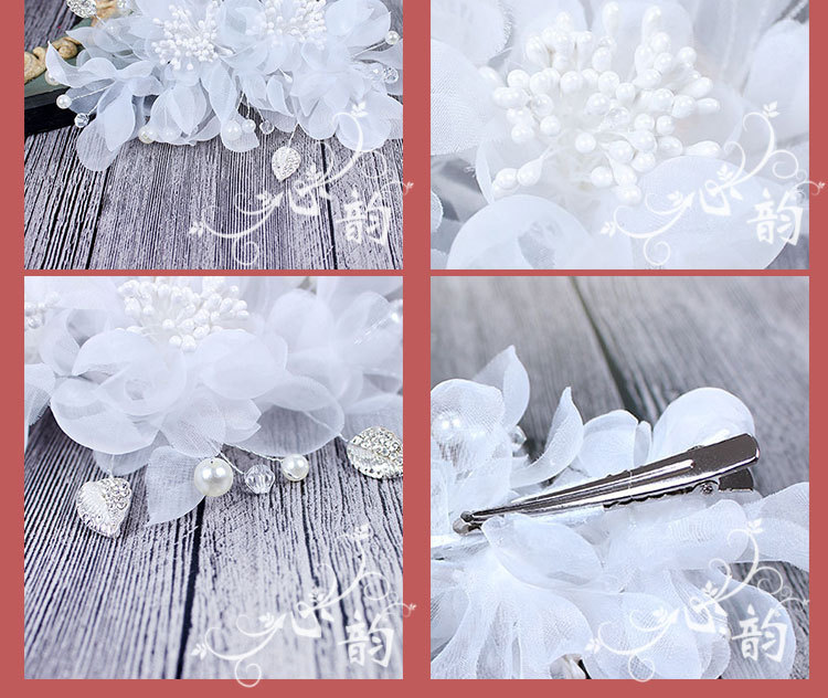 Xinyun Japanese and Korean bride headwear, handcrafted silk gauze white flower hair clips, studio wedding dress headwear accessories in stock pic 13