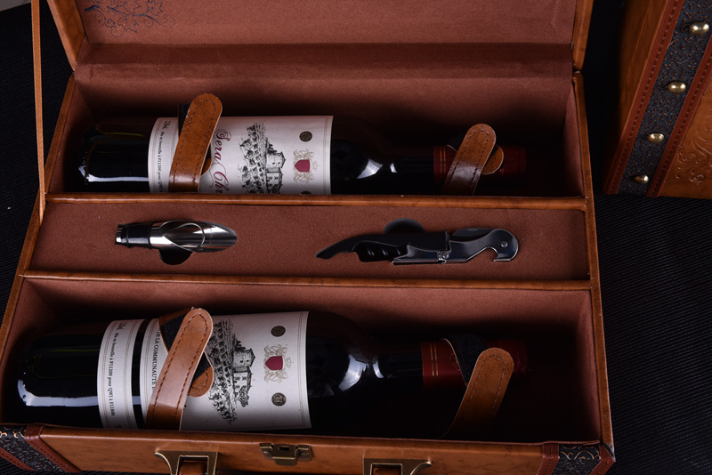 Four red wine gift boxes, red wine leather boxes, antique box series, red wine boxes, Mid-Autumn Festival gift boxes, red wine packaging gift boxes pic 16