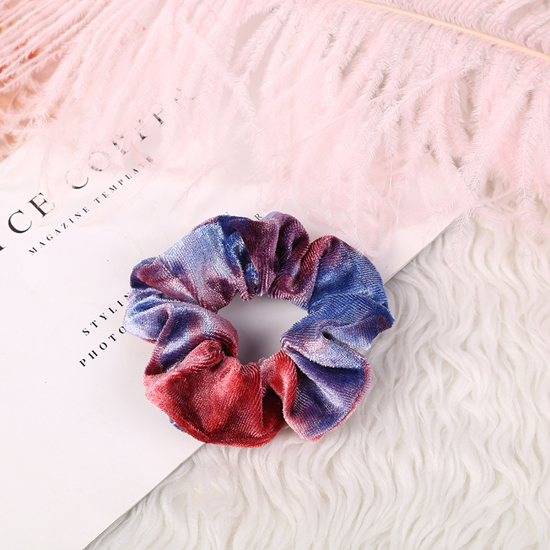 Wholesale of cross-border Amazon velvet tie-dyed large intestine rings, new European and American velvet color-blocking sweet and elegant hair rings pic 20