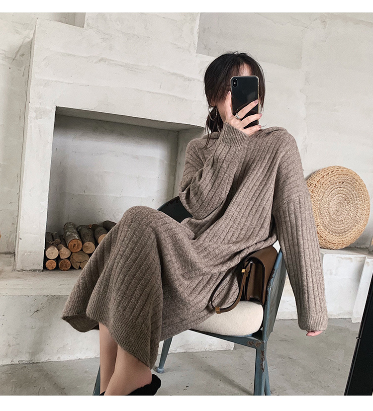 卫衣裙女秋冬连帽加厚长款毛衣裙过膝大衣内搭打底针织连衣裙宽松详情24