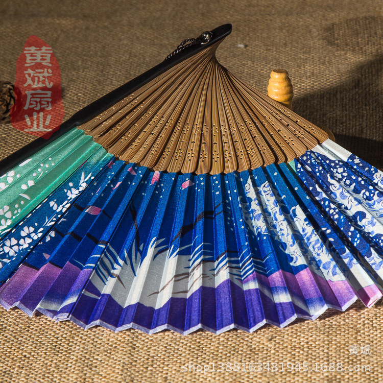 哑光漆边真丝娟面日式和风江户日本竹柄折扇 富士山系列和服扇子详情8
