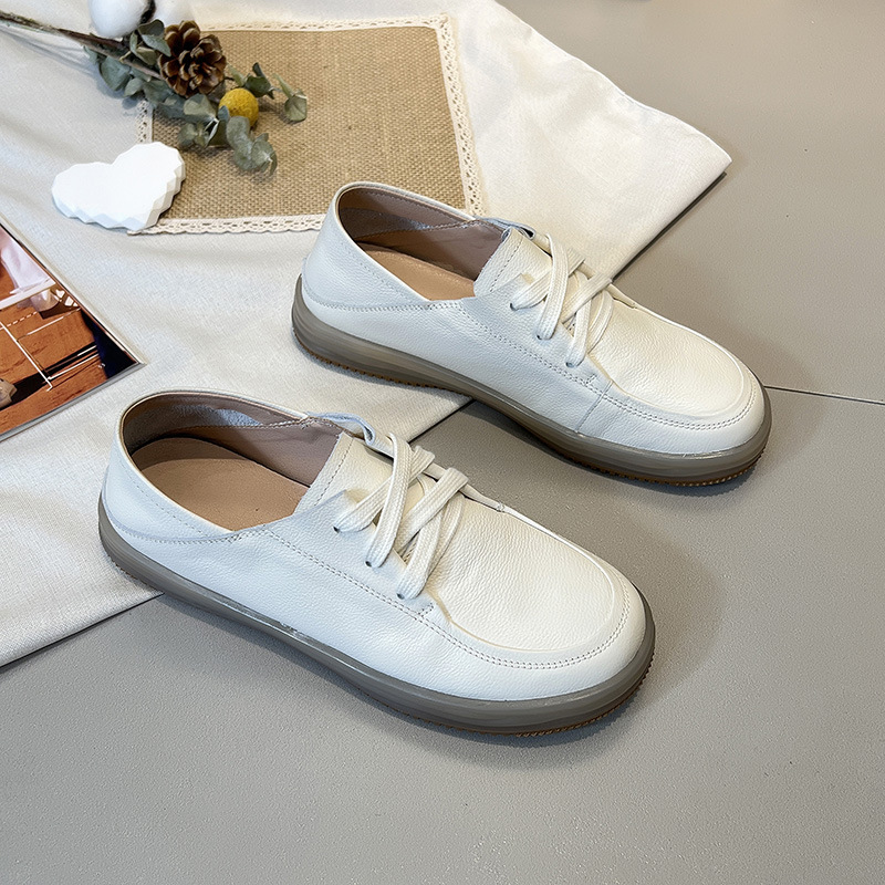 New soft-soled and soft-top loafers, lace-up flat single shoes, casual small leather shoes for women pic 14
