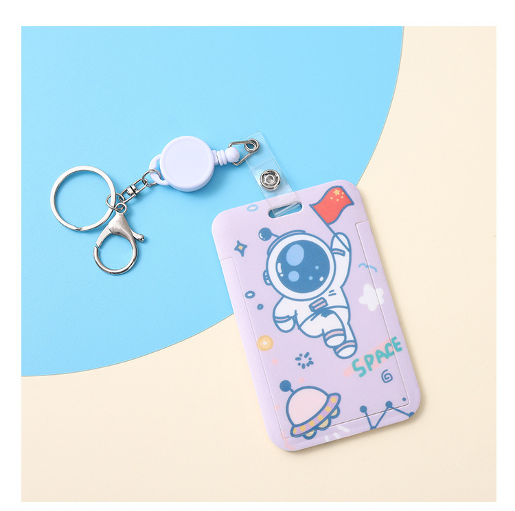 Cartoon astronaut, student sliding cover card holder, astronaut lanyard, bus card, keychain, ID card, work name tag wholesale pic 11