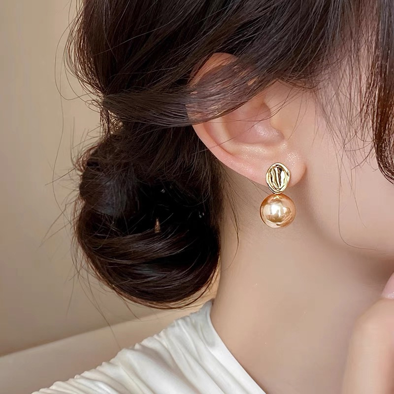 S925银针韩系气质灰珍珠耳钉金色几何高级感耳环简约通勤百搭耳饰详情10