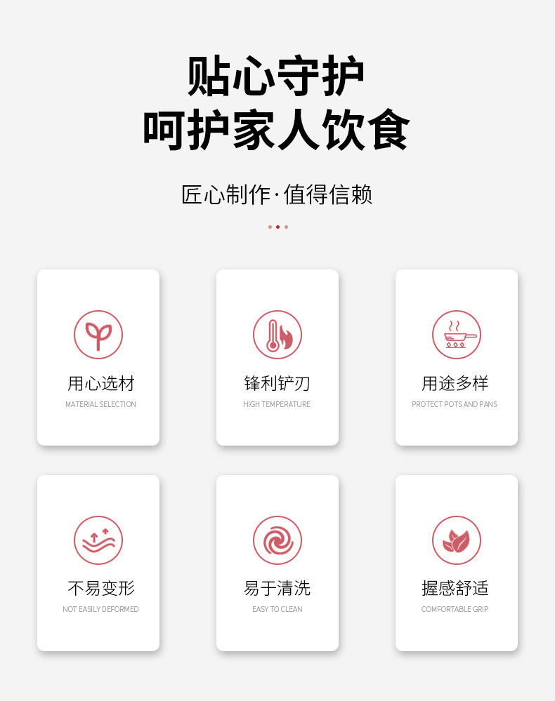 不锈钢煎鱼铲牛扒锅铲家用煎炒漏铲木柄塑料料理铲烹饪铲厨房工具详情2