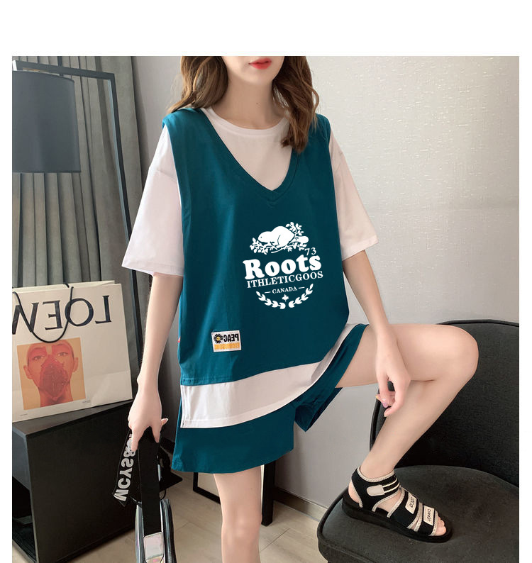 A two-piece short pants casual sportswear set for women in summer, Korean style short-sleeved sportswear, fashionable, loose and youthful two-piece set pic 14