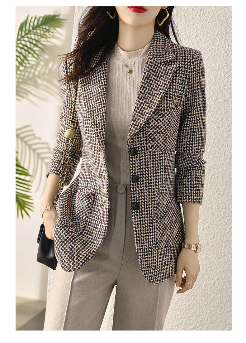 Early autumn Japanese-style checkered mid-length coat for women, slimming and fashionable checkered suit, three-pocket small suit for women pic 36