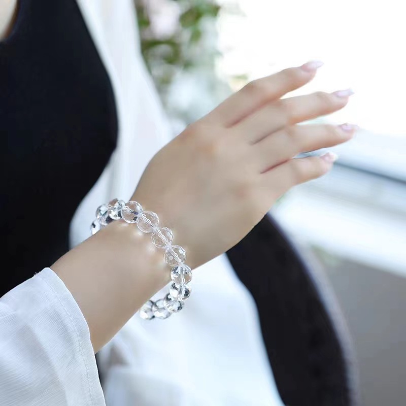 天然水晶白水晶手串7A级白水晶圆珠切面单圈手链男女饰品厂家批发详情1