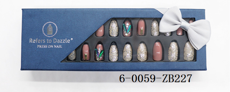 24-piece pointed-head bride wearing nail jewelry, false nail patches, scallion powder with diamonds and adhesive back nail patches gift box toolkit pic 19