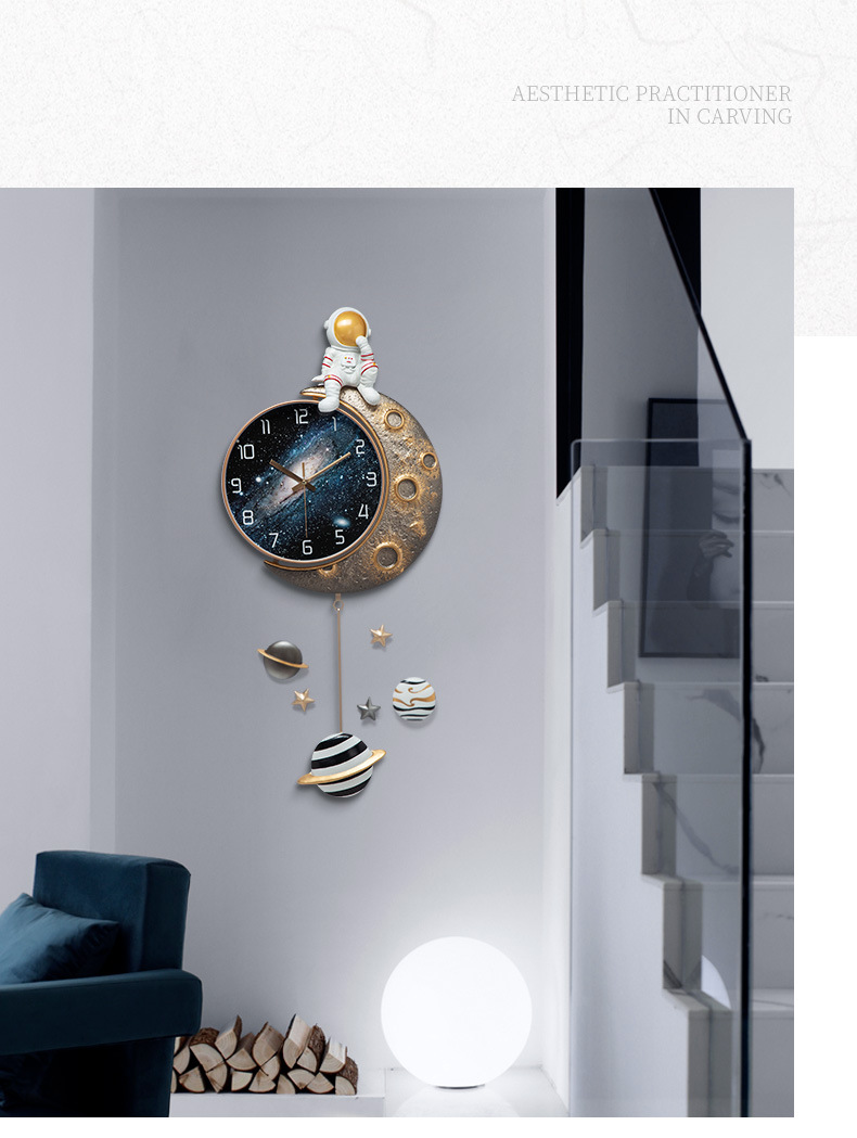 Fuxiao decoración del hogar reloj creativo reloj de pared sala de estar moda moderna astronauta dibujos animados niños decoración reloj pic 9