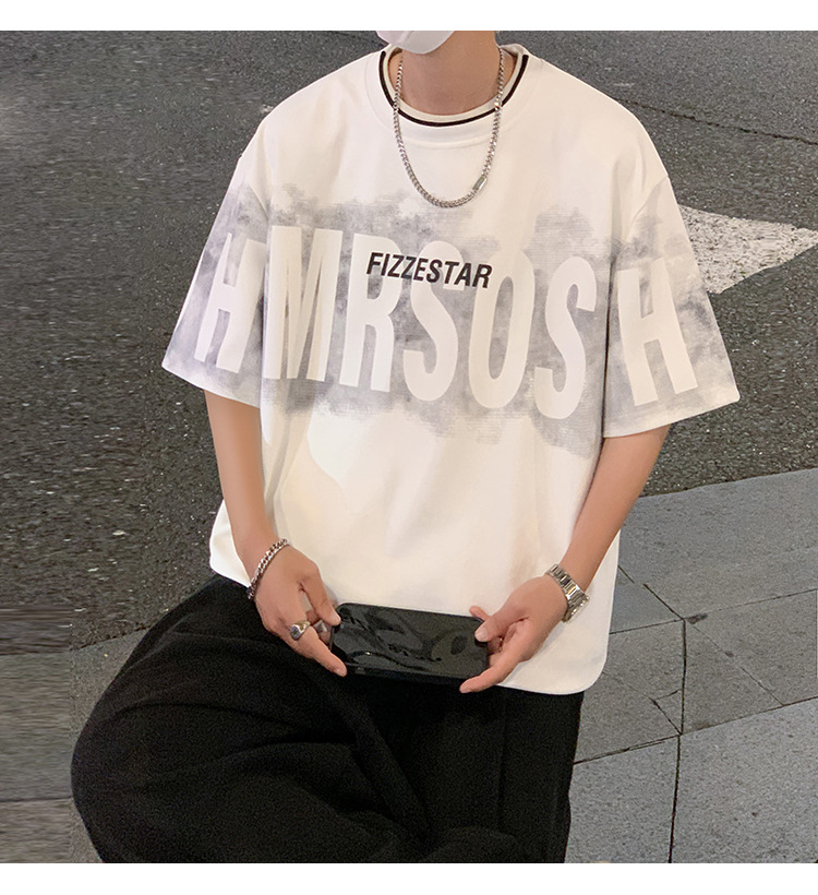 港风短袖t恤男夏季2024新款美式潮牌男生oversize青少年宽松体恤详情15