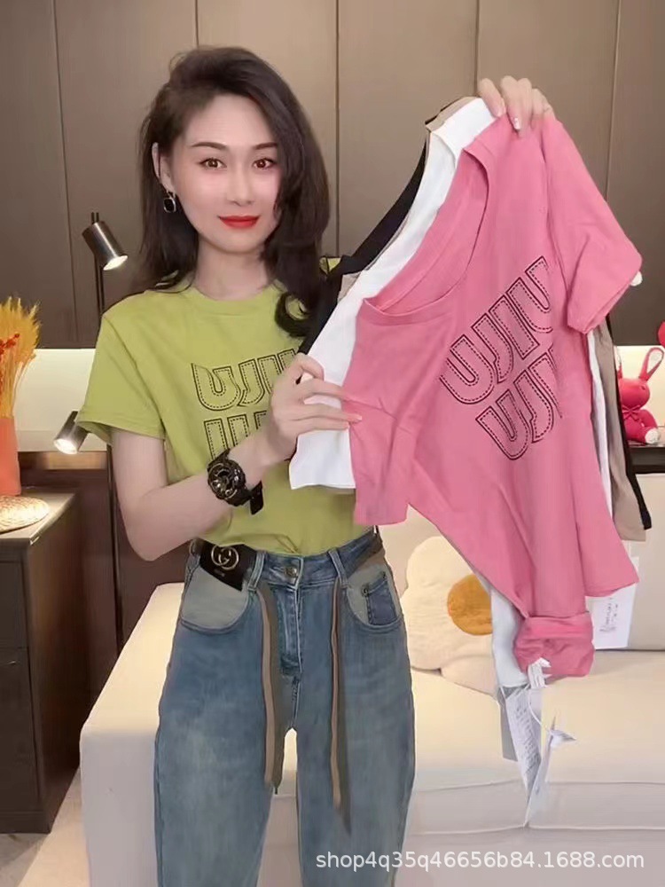 跨境外贸夏季新款韩版女装短袖t恤女式宽松大码印花t上衣地摊批发详情1