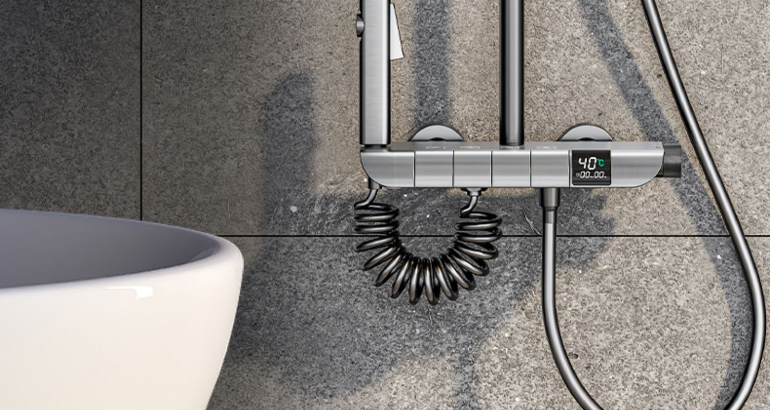 Wholesale of complete sets of household shower heads with constant temperature digital display, white all-copper piano shower heads for bathrooms, showers and sanitary ware pic 3