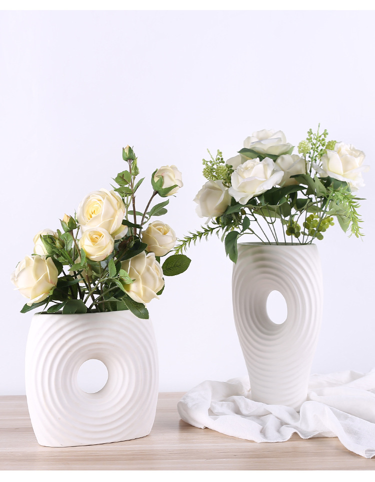 2025 New Nordic modern and simple white ceramic vase decoration, home living room model room flower arrangement, artificial flower table decoration, home decoration art, new Chinese style good items pic 12