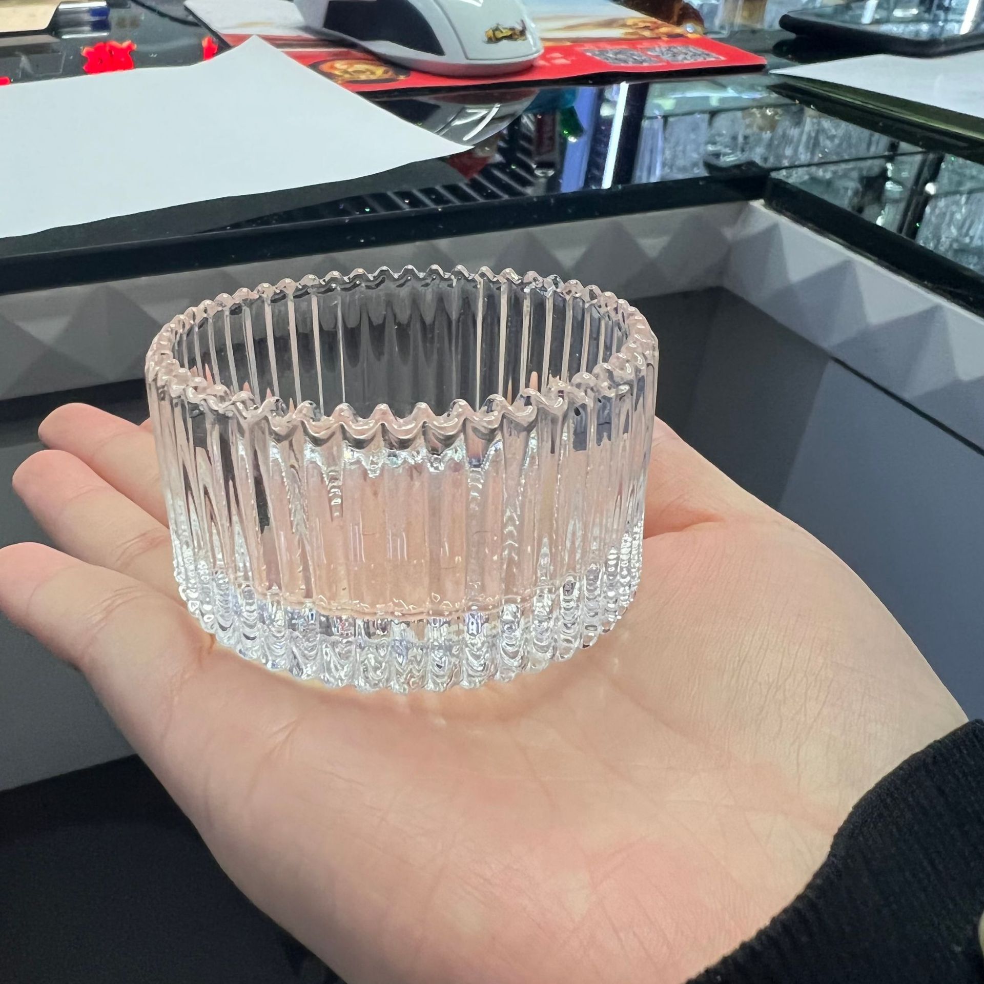Small round candle holder, candle stand, glass candle holder, household crystal decorated candle holder, atmosphere pic 2