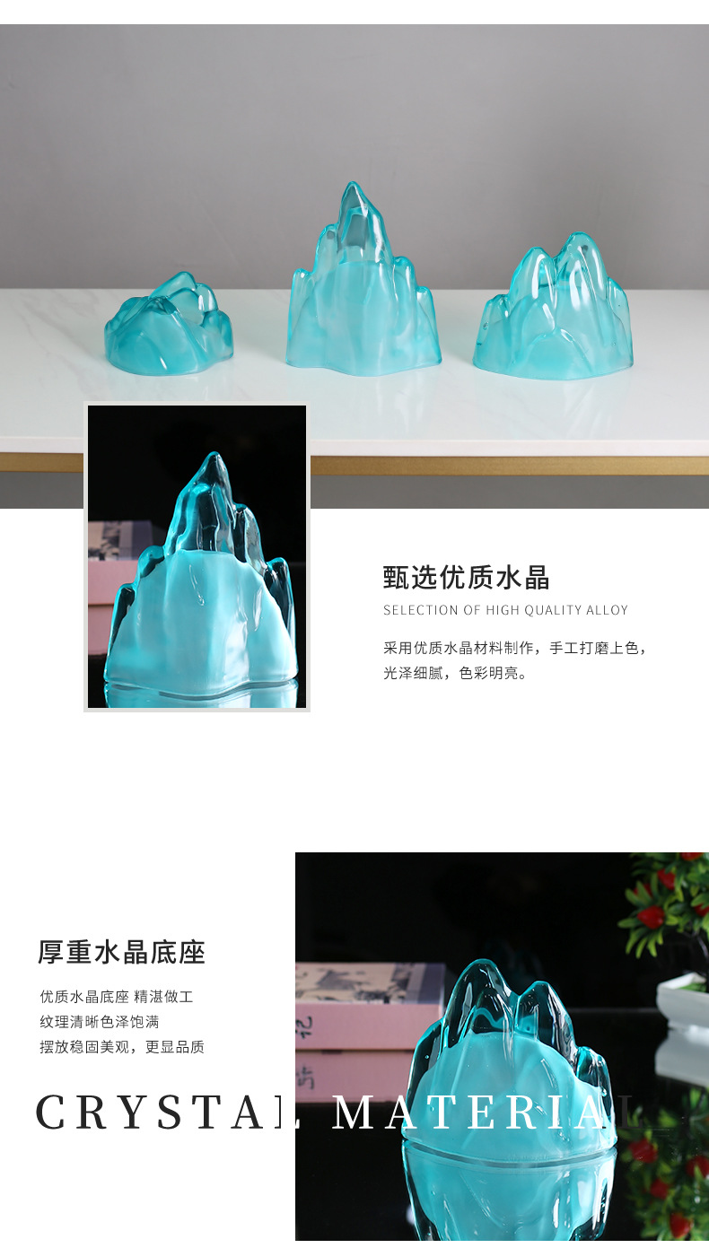 Modern new Chinese-style decorative soft furnishings, crystal rockery three-piece set, tea room window display cabinet, artistic handicrafts pic 23