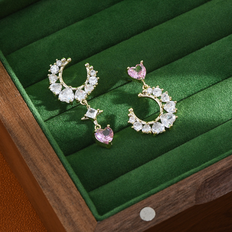 S925银针复古法式气质耳钉女高级感不对称轻奢月亮耳饰ins风耳环详情9