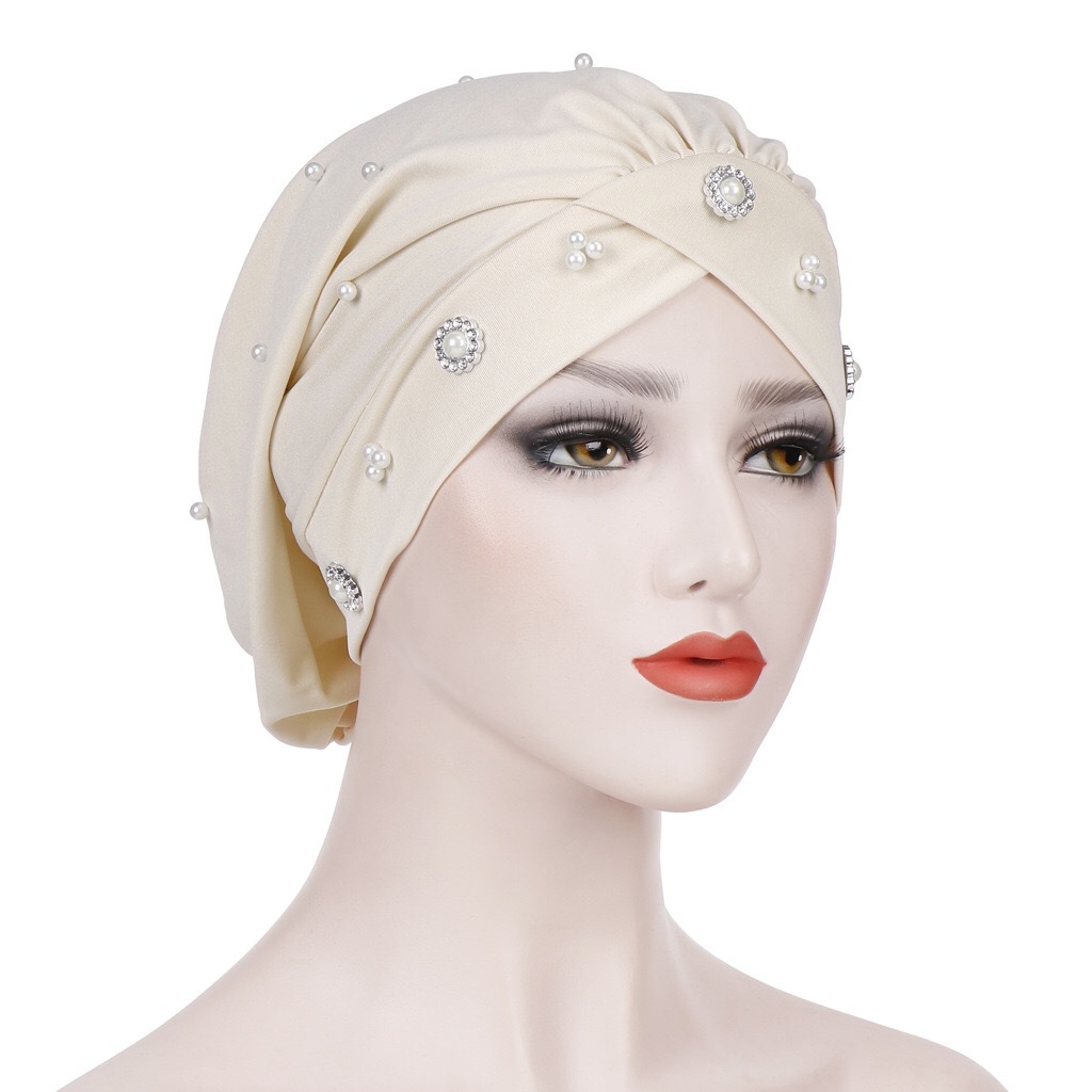 Aliexpress forehead cross-pleated small Daisy beaded headscarf cap, sleeping cap, chemotherapy cap, Muslim headscarf cap pic 7