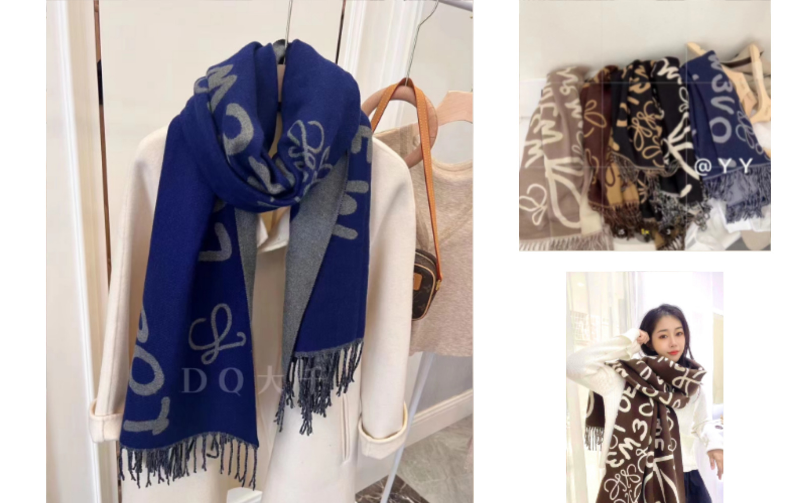 新款大牌涂鸦logo字母金丝款仿羊绒围巾女Lw冬季披肩保暖时尚详情5