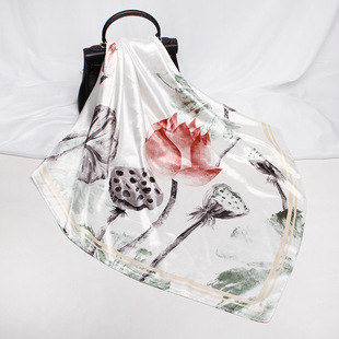 大方巾90cm女士礼品丝巾春秋新款围巾 缎面仿真丝印花大披肩批发详情16