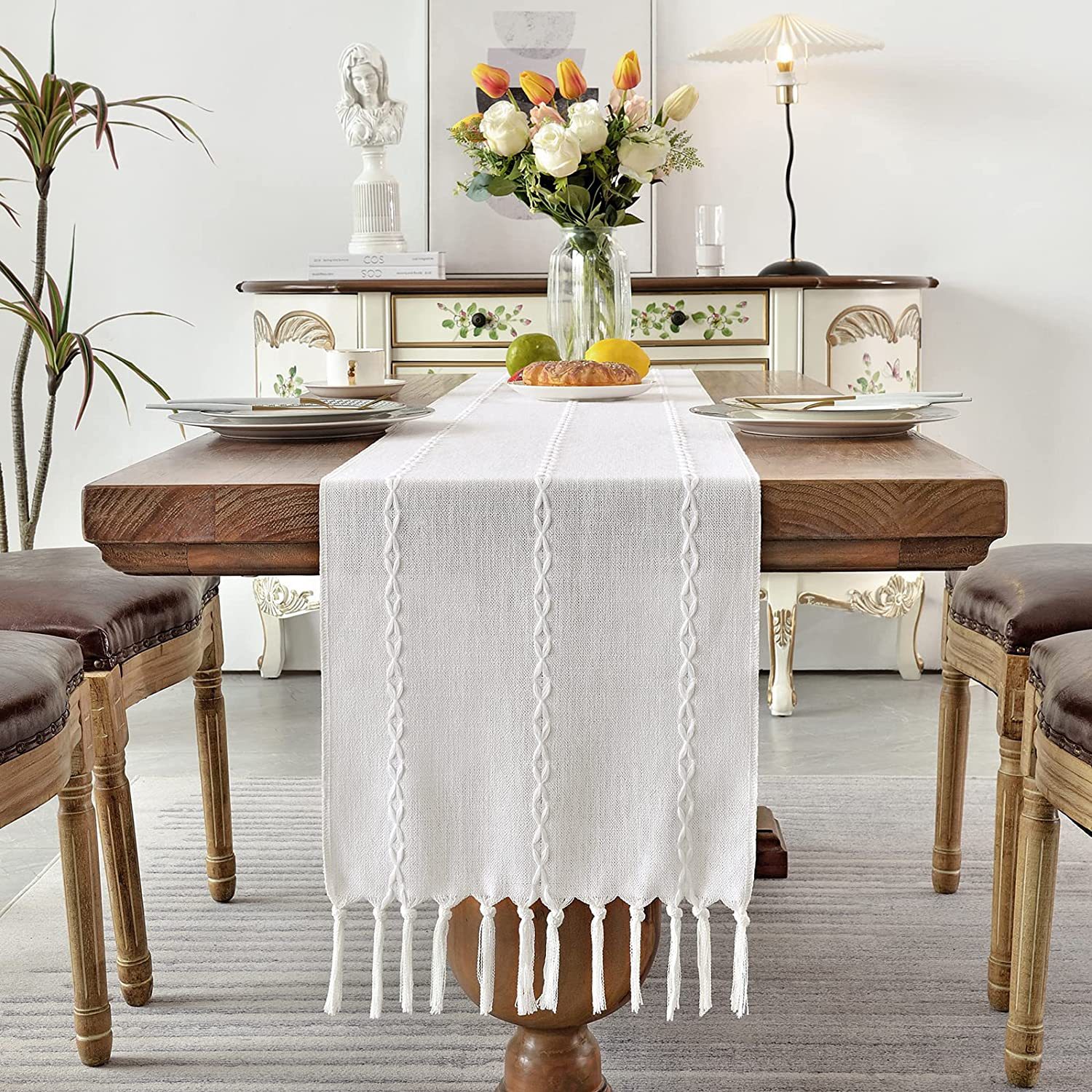 New cross-border Amazon handcrafted table flag, hollowed-out American country white tablecloth, dressing table scarf factory wholesale pic 36