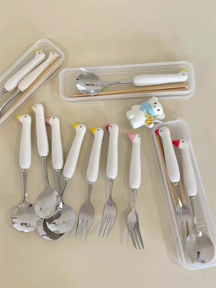 陶瓷不锈钢套装高颜值家用创意可爱筷子勺子叉子餐具便携ins风详情13