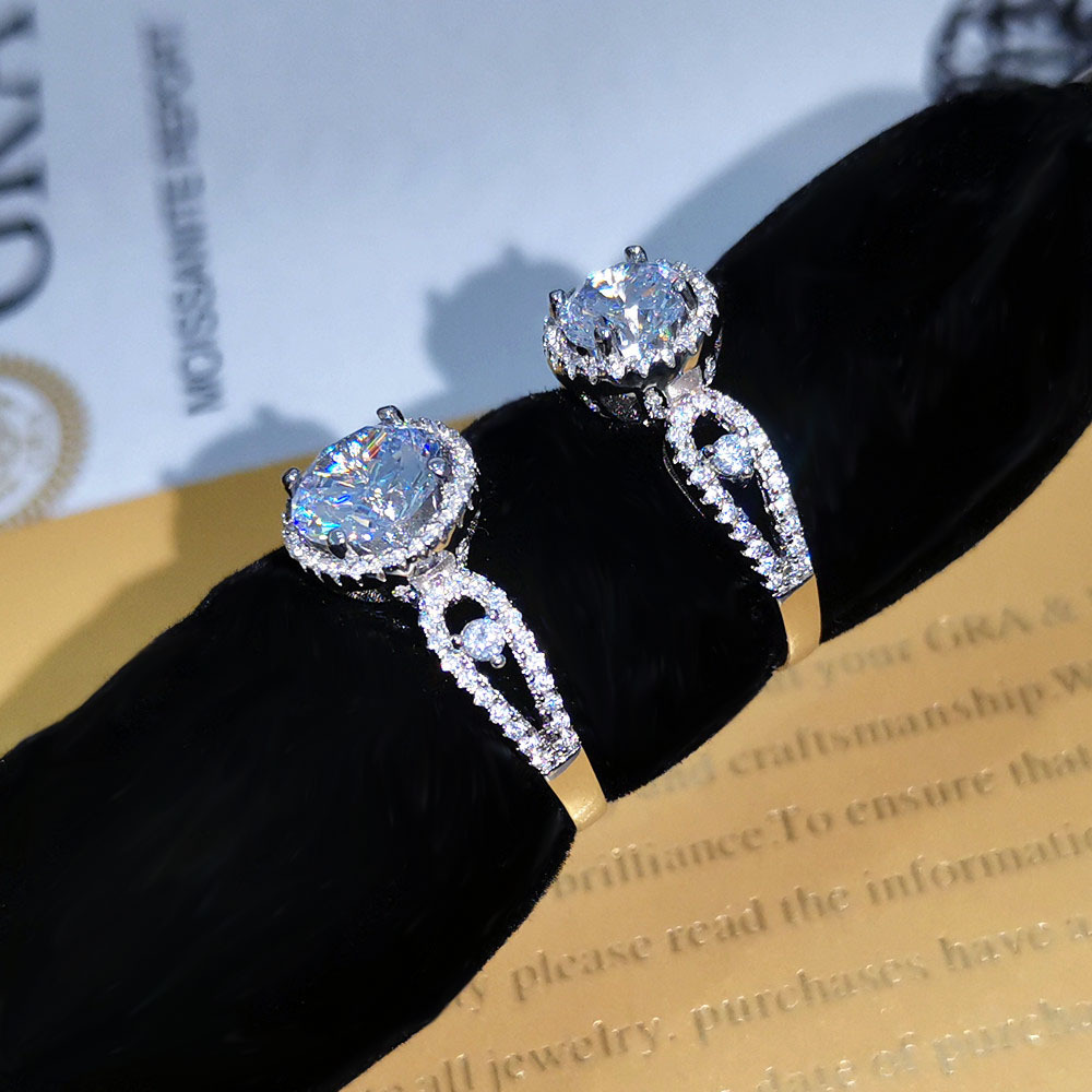 European and American foreign trade light luxury full diamond pure silver ring, crown, 2-carat gas moissanite, wedding and year-end party gift distribution pic 9