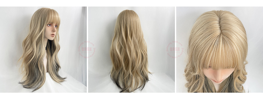 Jiahe wigs feature curly hair, long hair, natural air, bangs, and a trendy vibe. They are colorful ear-hanging, dyed, and highlighted personalized wigs pic 9
