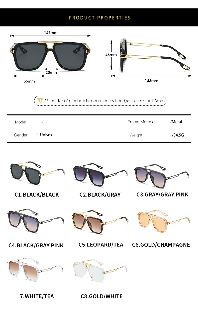 2022 New style European and American sunglasses, artistic square frame crossbeam sunshade, sun protection, perforated metal leg sunglasses for women pic 5