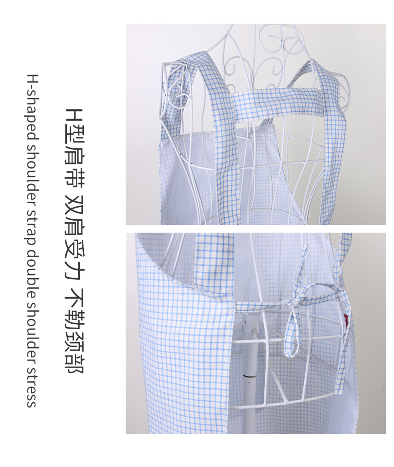 纯棉卡通长袖围裙 康乐屋全棉防水防油 易穿布艺格子家用厨房批发详情10