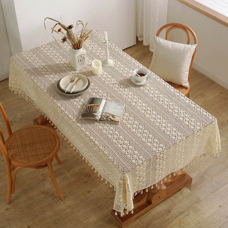 American retro hollowed-out patchwork InS-style round table cloth, rectangular Western-style tablecloth and placemat finished tablecloth pic 4
